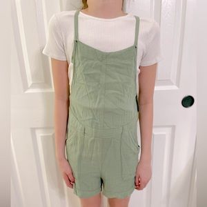 Art Class sage green spaghetti steps overall romper